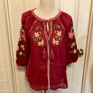 Sundance Floral Embroidered Blouse Size Medium
